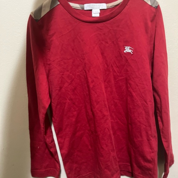 Burberry Red Long Sleeve Tee with Classic Design - Picture 1 of 10